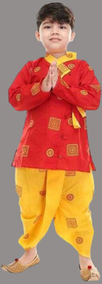 Oxipittal Club Boys Festive & Party Kurta and Dhoti Pant Set(Red Pack of 1)