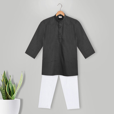 MIMISKU Boys Festive & Party Kurta and Pyjama Set(Black Pack of 1)