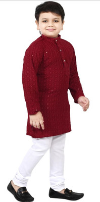 Go Berry Boys Festive & Party Kurta and Pyjama Set(Red Pack of 1)