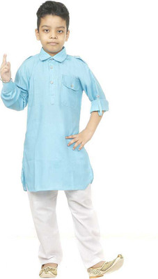 Vanraj Boys Casual Kurta and Pyjama Set(Light Blue Pack of 1)