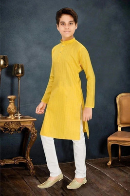 Liten Boys Festive & Party, Wedding Kurta and Pyjama Set(Yellow Pack of 1)