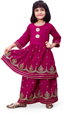 Agnivesha Baby Girls Festive & Party Kurta and Palazzo Set(Pink Pack of 1)