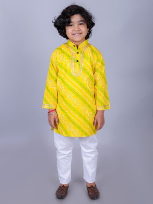 FabJunior Baby Boys Festive & Party Kurta and Pyjama Set(Yellow Pack of 1)