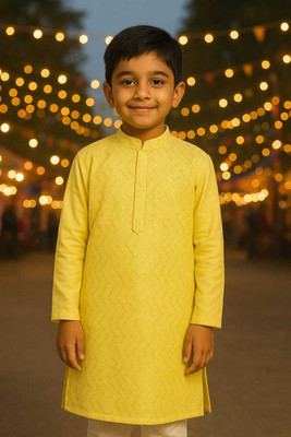 ssf Baby Boys Casual, Festive & Party, Formal, Wedding Kurta and Pyjama Set(Yellow Pack of 1)