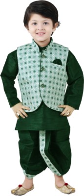 OJ Trend Baby Boys Festive & Party Ethnic Jacket, Kurta and Dhoti Pant Set(Green Pack of 3)