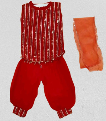 SR LASKAR GARMENTS Baby Girls Festive & Party Kurta and Pyjama Set(Red Pack of 1)