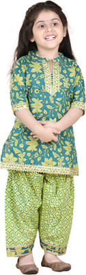 AJ Dezines Girls Festive & Party Salwar and Kurta Set(Green Pack of 1)