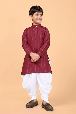 VALAKI Boys Festive & Party Dhoti & Kurta Set(Maroon Pack of 1)