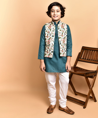 PRINTINIDA Baby Boys Casual Kurta and Pyjama Set(Light Blue Pack of 1)