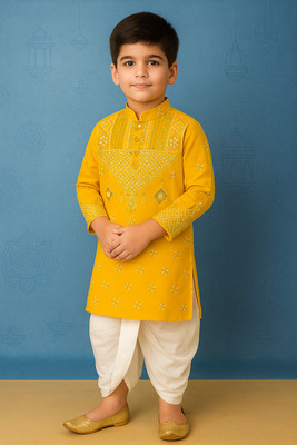 Take Style Boys Festive & Party, Wedding Kurta and Dhoti Pant Set(Yellow Pack of 1)