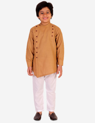 Superminis Baby Boys Festive & Party Kurta and Pyjama Set(Beige Pack of 1)