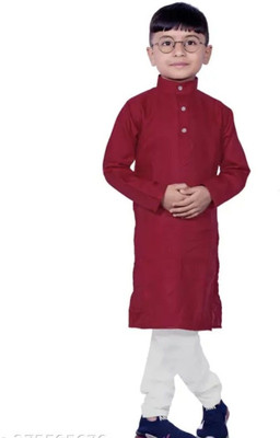 VDC CREATIONS Baby Boys Festive & Party Kurta and Pyjama Set(Maroon Pack of 1)