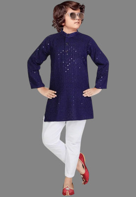 ZARTAJ Boys Festive & Party Kurta and Pyjama Set(Blue Pack of 1)