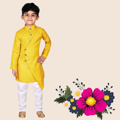 VDC CREATIONS Baby Boys Festive & Party Kurta and Pyjama Set(Yellow Pack of 1)