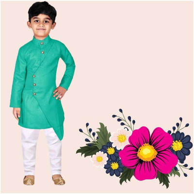 VC FASHION HUB Baby Boys Festive & Party Kurta and Pyjama Set(Green Pack of 1)