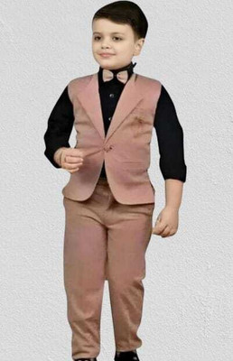 SONUJAIN Boys Festive & Party Shirt, Waistcoat and Pant Set(Pink Pack of 1)