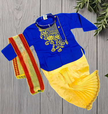 ELAN FASHION Baby Boys Festive & Party Kurta, Dhoti Pant & Dupatta Set(Blue Pack of 1)