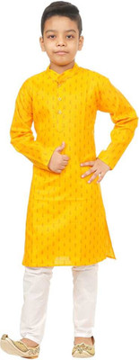 LABELZERO Boys Festive & Party Kurta and Pyjama Set(Yellow Pack of 1)