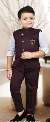 Akshita trading Boys Festive & Party, Wedding Shirt, Waistcoat and Pant Set(Maroon Pack of 1)