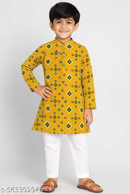 LABELZERO Boys Festive & Party Kurta and Pyjama Set(Yellow Pack of 1)