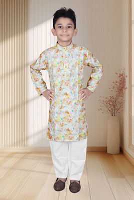 Ganesh Creation Boys Festive & Party Kurta and Pyjama Set(Multicolor Pack of 1)