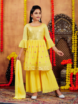 Aarika Girls Festive & Party Salwar and Kurta Set(Yellow Pack of 1)