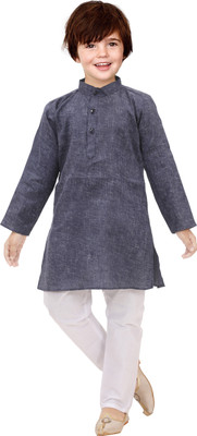 ZARTAJ Boys Festive & Party Kurta and Pyjama Set(Grey Pack of 1)