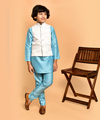 PRINTINIDA Baby Boys Casual Kurta and Pyjama Set(Light Blue Pack of 1)