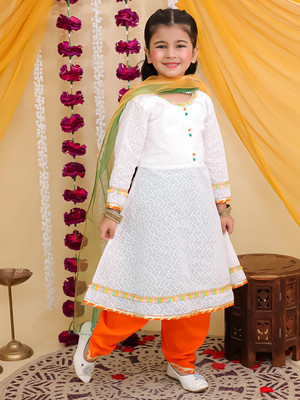 Superminis Girls Festive & Party Kurta, Dhoti Pant & Dupatta Set(Multicolor Pack of 1)