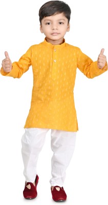 Elegant Attire Boys Festive & Party Kurta and Pyjama Set(Yellow Pack of 1)