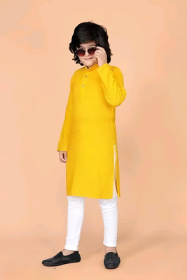 AMAN ENTERPRISE Baby Boys Wedding Kurta and Pyjama Set(Yellow Pack of 1)