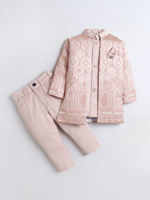 Fourfolds Boys Festive & Party, Wedding Sherwani and Churidar Set(Pink Pack of 1)