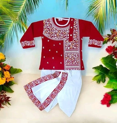 Hipposippo Baby Boys Festive & Party Dhoti & Kurta Set(Red Pack of 1)