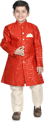 new gen Boys Festive & Party Kurta and Pyjama Set(Red Pack of 2)