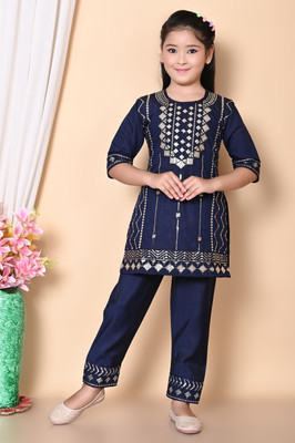 NH Fashion Girls Festive & Party Kurta and Pyjama Set(Blue Pack of 1)