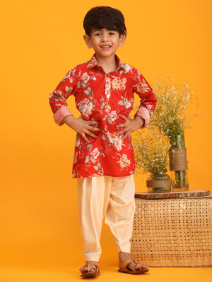 VASTRAMAY Boys Festive & Party Kurta and Pyjama Set(Red Pack of 1)