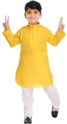 VC FASHION HUB Baby Boys Festive & Party Kurta and Pyjama Set(Yellow Pack of 1)