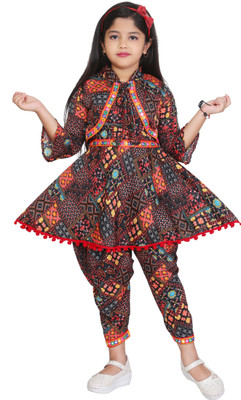 StarKidsFashion Girls Festive & Party Ethnic Jacket, Kurta and Dhoti Pant Set(Black Pack of 1)