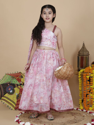Cutiediva Girls Festive & Party Top and Skirt Set(Pink Pack of 1)
