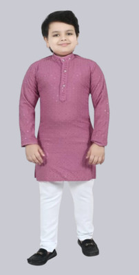 LABELZERO Boys Festive & Party Kurta and Pyjama Set(Pink Pack of 1)