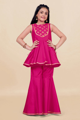Tasrika Girls Festive & Party Kurta and Palazzo Set(Pink Pack of 1)