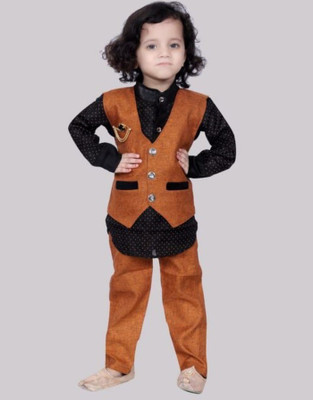 NVH Boys Festive & Party, Wedding Kurta, Waistcoat and Pyjama Set(Orange Pack of 1)