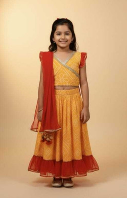 Riyashi Collection Girls Wedding, Festive & Party Top and Skirt Set(Yellow Pack of 1)