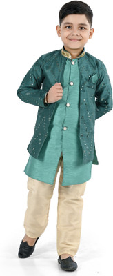 new gen Boys Festive & Party, Wedding Kurta and Pyjama Set(Green Pack of 2)