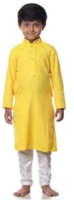 VC FASHION HUB Baby Boys Festive & Party Kurta and Pyjama Set(Yellow Pack of 1)