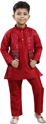 Smuktar garments Boys Wedding, Festive & Party Kurta and Pyjama Set(Red Pack of 1)