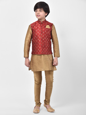 DEYANN Boys Festive & Party Kurta and Churidar Set(Red Pack of 3)