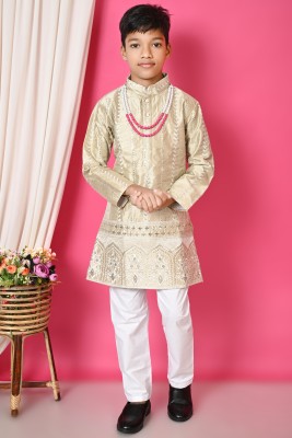 Bright Garments Dresses Boys Festive & Party Kurta and Pyjama Set(Gold Pack of 1)