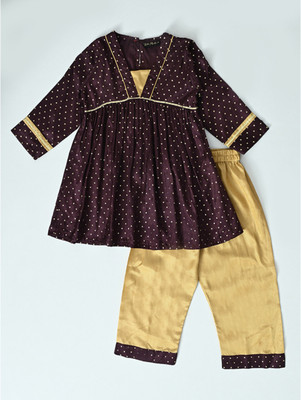 Bella Moda Girls Festive & Party Kurta and Pyjama Set(Brown Pack of 2)