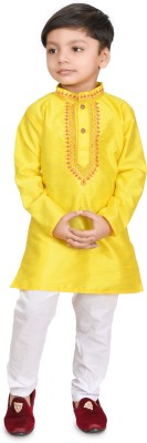 SASTREY Boys Festive & Party, Casual Kurta and Pyjama Set(Yellow Pack of 1)